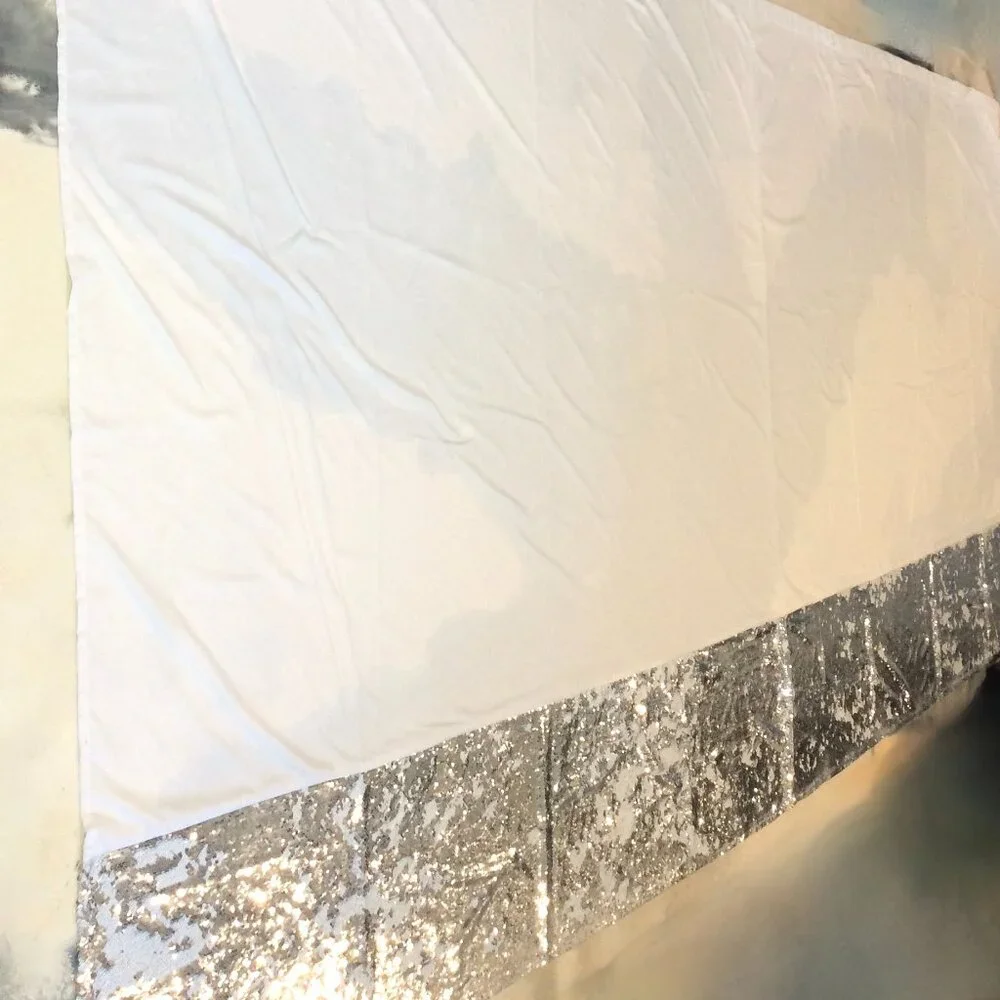 Extra-Wide White Shower Curtain with silver Sequins